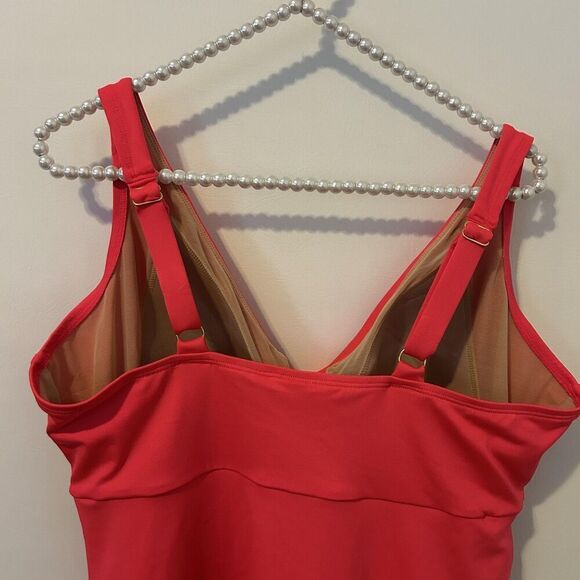 AquaShape Tankini Swimsuit Womens XL Red Draped Top High Waist Bottom Set - Picture 6 of 15